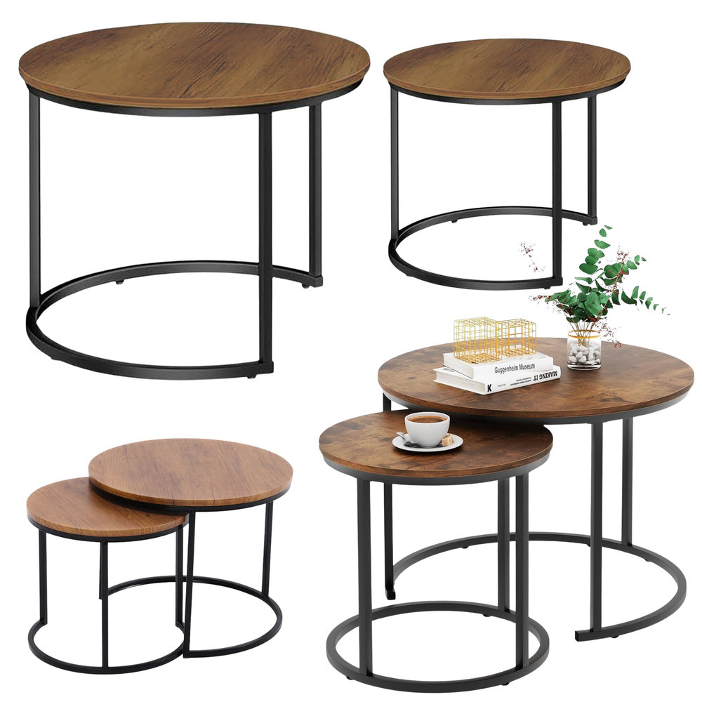 Lot de 2 tables basses rondes gigognes — bois naturel, Ø 70 et 45 cm
