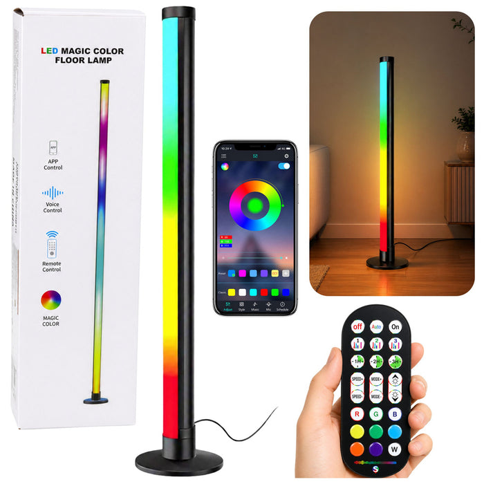 Lampadaire d'angle LED RGB 90 cm — appli, télécommande et mode musique