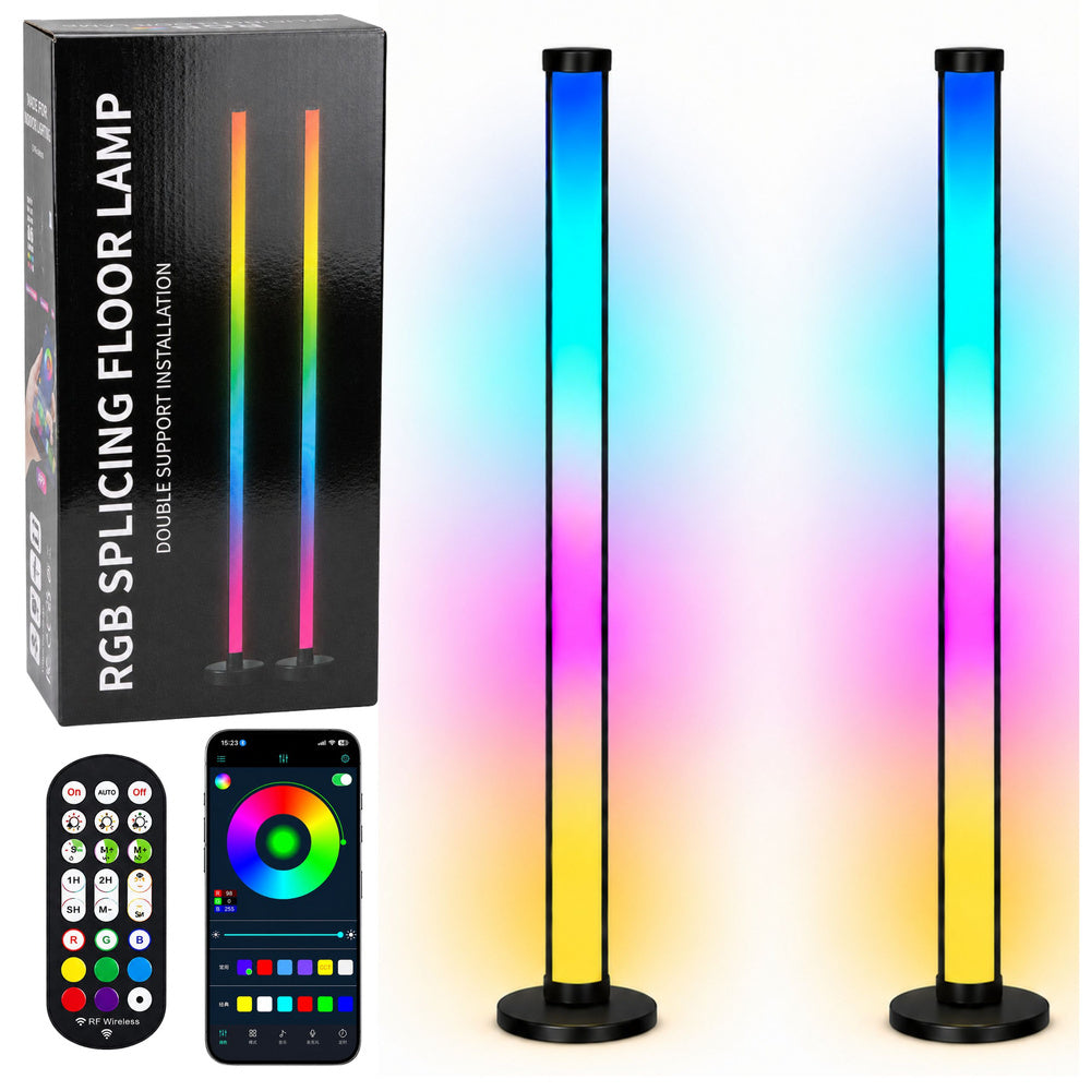 Lot de 2 lampadaires LED RGB 125 cm — appli, télécommande et mode musique
