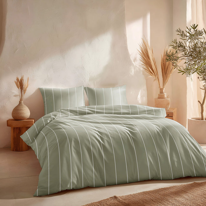Ensemble housse de couette à rayures — agua marina et pierre