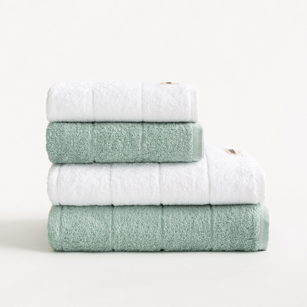 Set de 4 serviettes de bain bicolore, coton éponge 600 g/m²