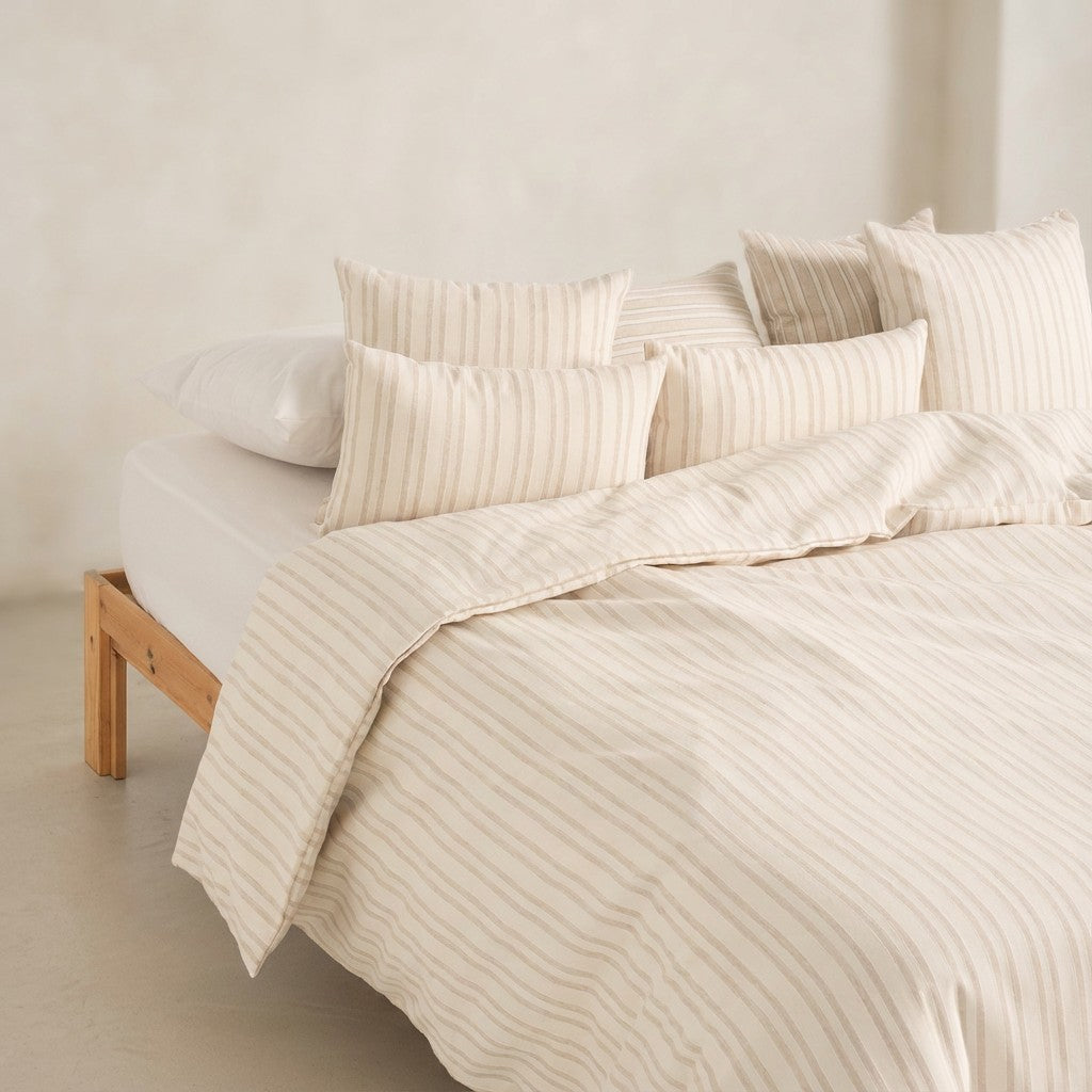 Housse de couette en coton et lin à rayures larges