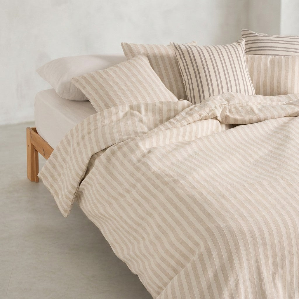 Housse de couette en coton et lin à lignes en relief