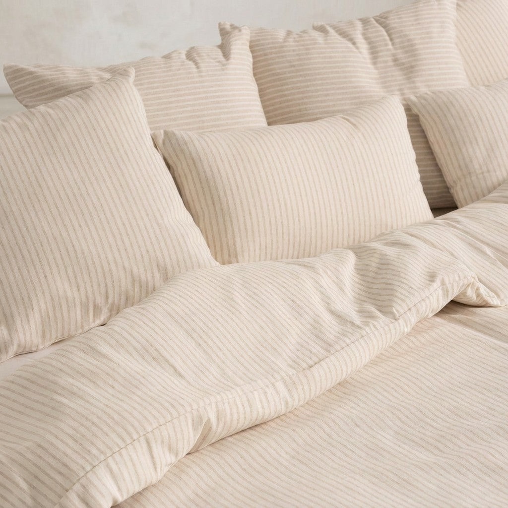 Housse de couette en coton et lin à rayures fil teint