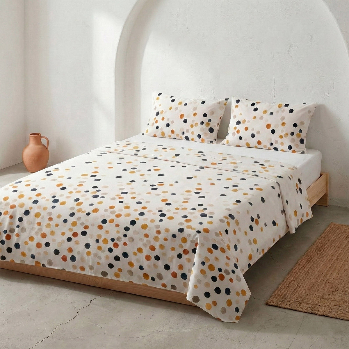 Parure de draps en coton brossé à pois