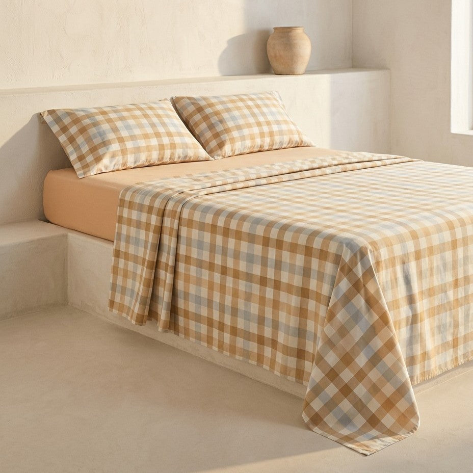 Parure de draps en coton gratté à motif vichy