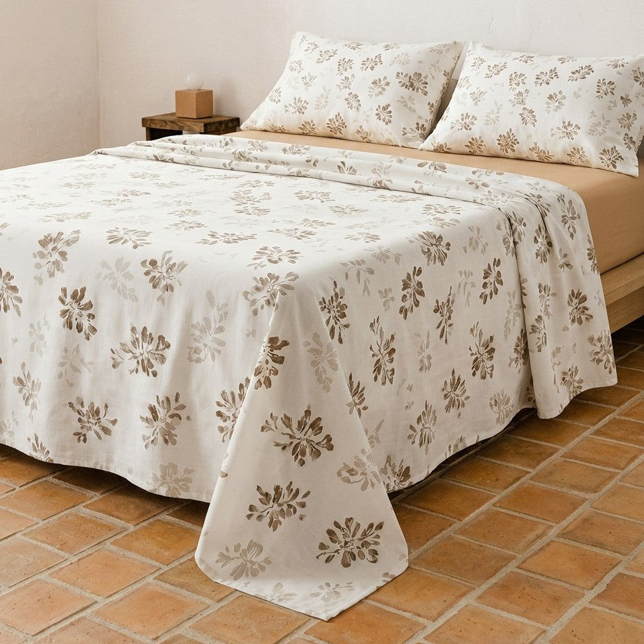Parure de draps en coton brossé à motif floral
