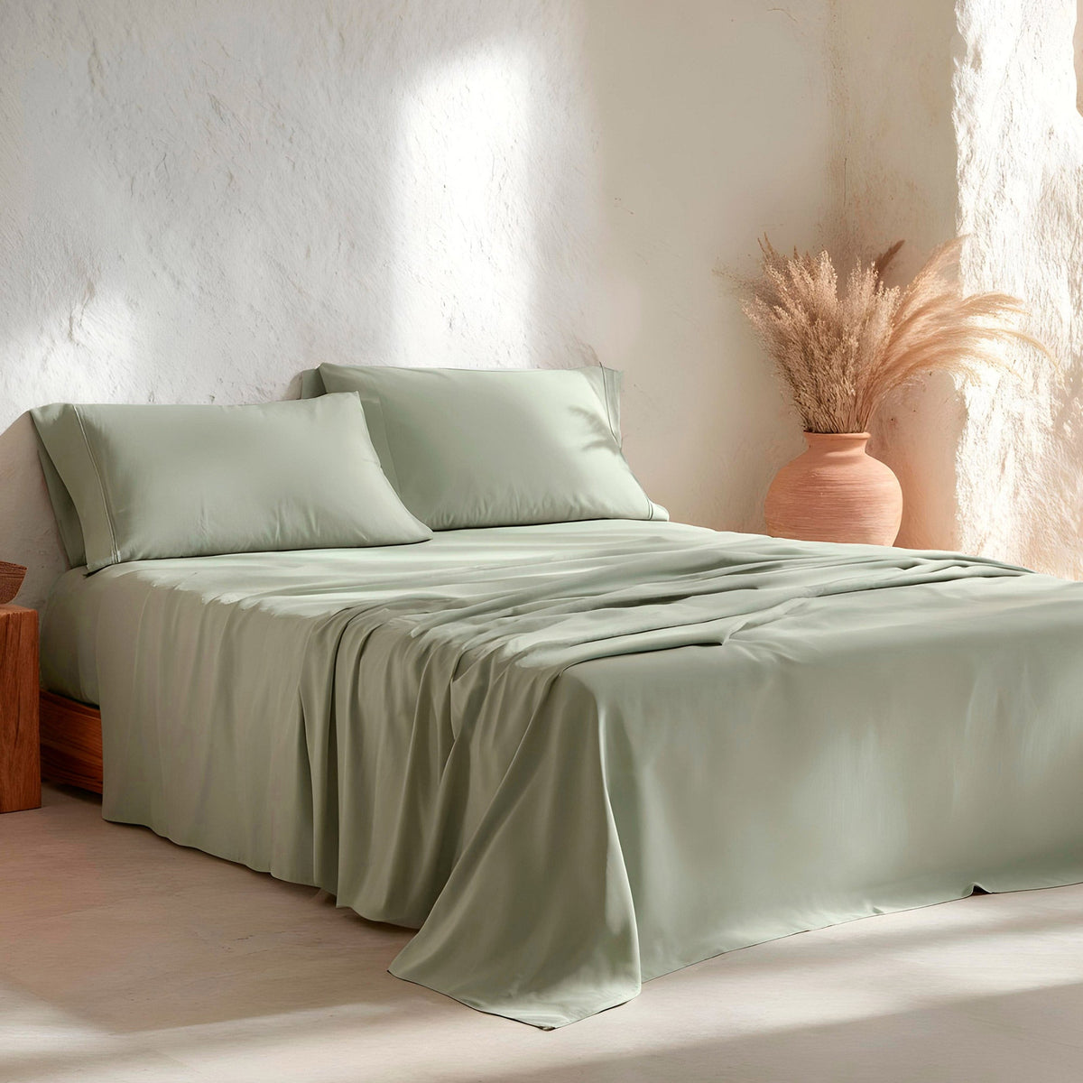 Parure de draps unie en coton brossé